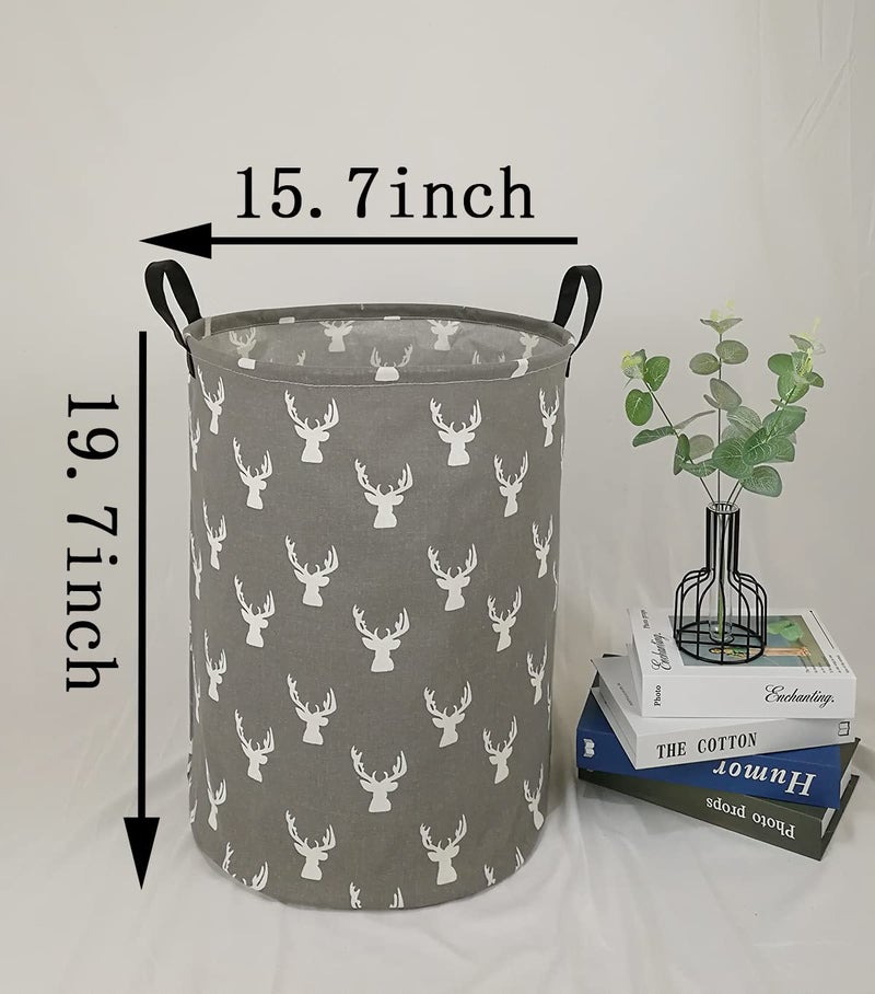 KUNRO Large Sized Storage Basket Waterproof Coating Organizer Bin Laundry Hamper for Nursery Clothes Toys (Grey deer) - Image 2